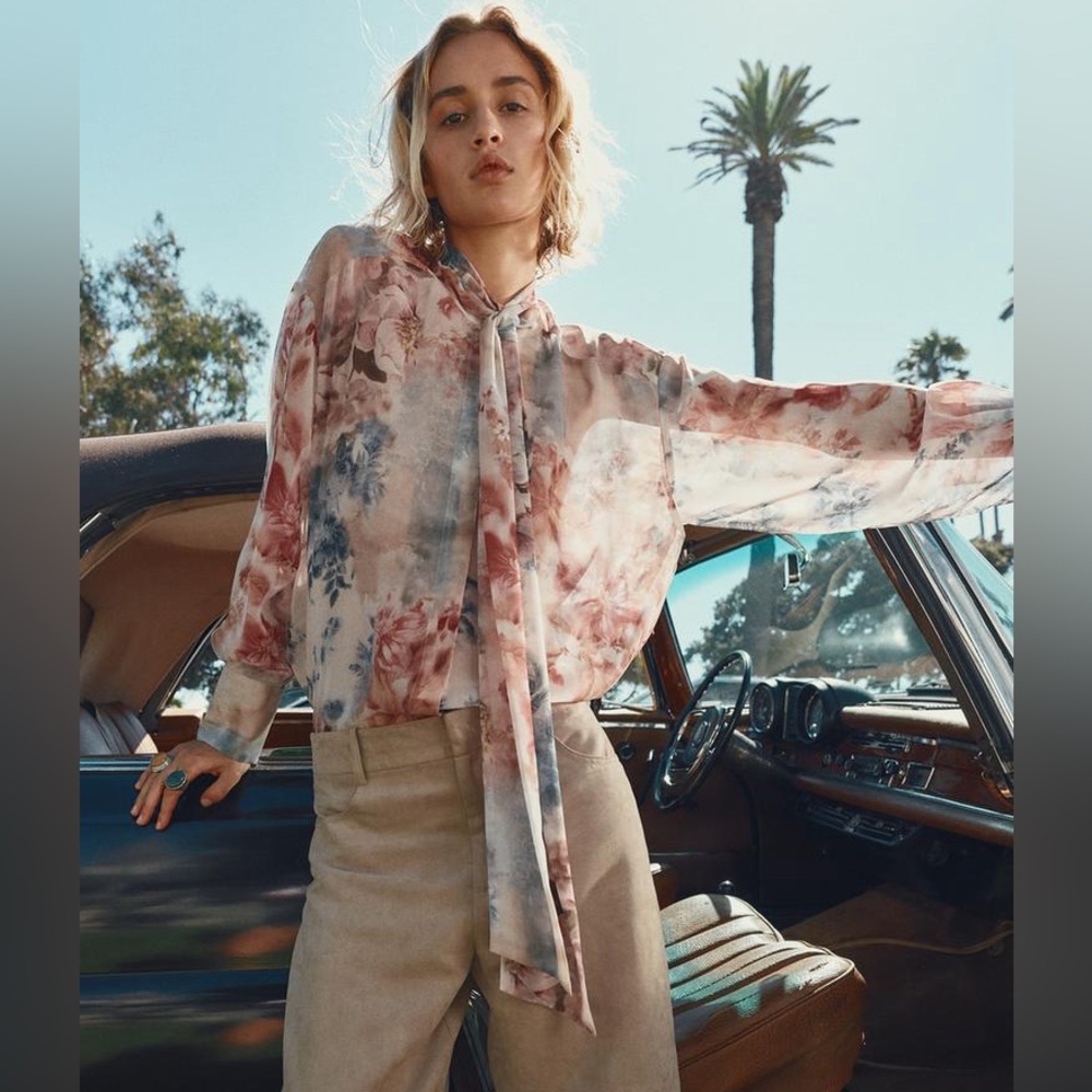 Zara Women's Floral Print Shirt with Tie NWT - Picture 4 of 16
